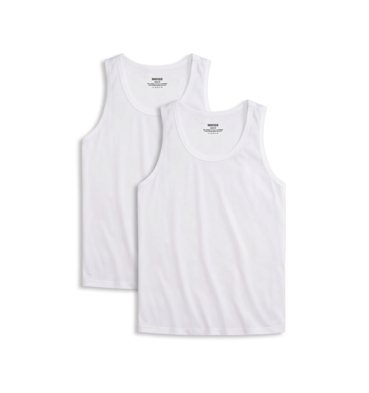 MANTIQUE Men's Super-Soft Lightweight Breathable Cotton Tank Top Undershirts, Classic Fit, White, 2-Pack